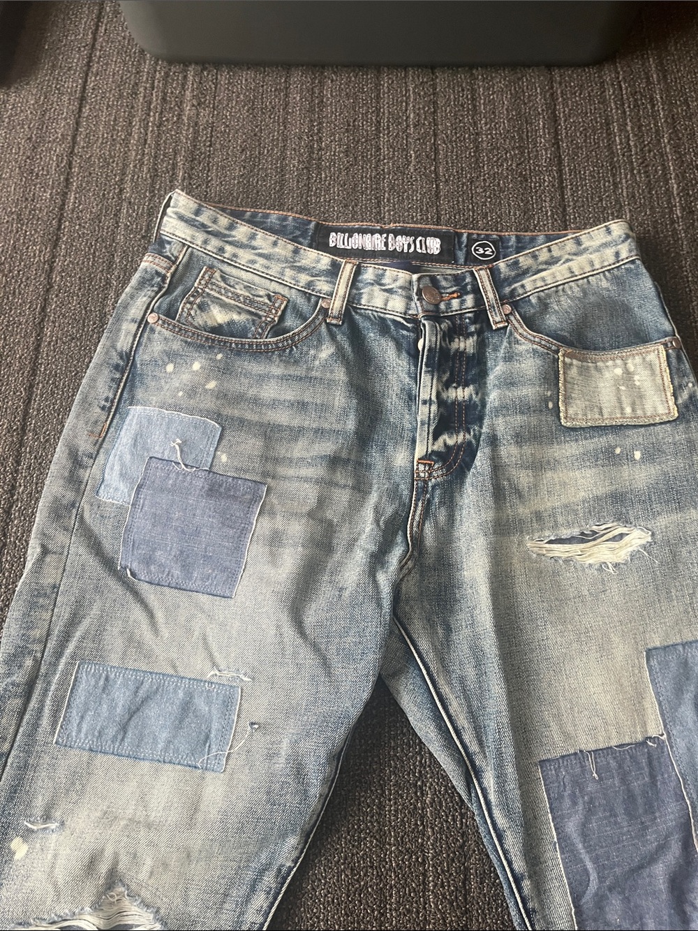Billionaire Boys Club Men's Patchwork Light Blue Distressed Jeans
